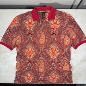VTG Marithe Francois Girbaud Mens L Paisley Polo Shirt Red Orange Short Sleeve